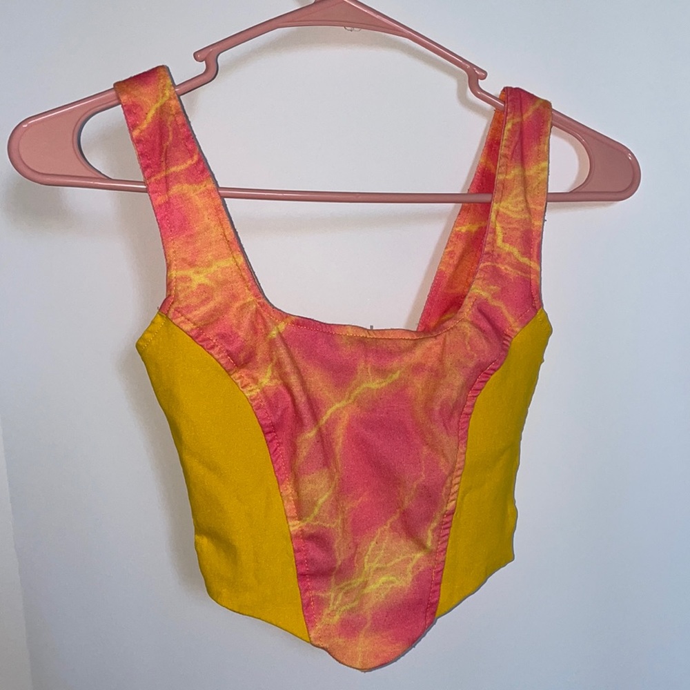 Carmin Two-Tone Crop Top Small Pink & Yellow DOLLS KILL